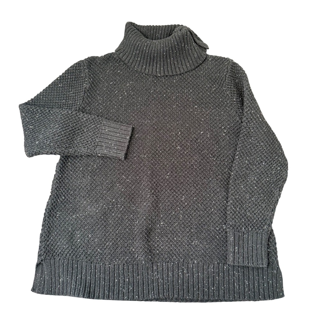 Cozy‎ Marled Yarn Knit Oversized Turtleneck Sweater- Large- Black Tunic Length